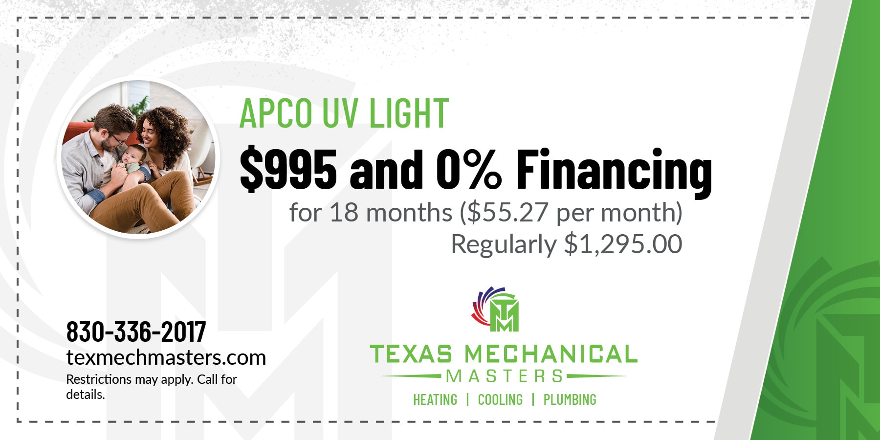 5 and 0% financing APCO UV Light